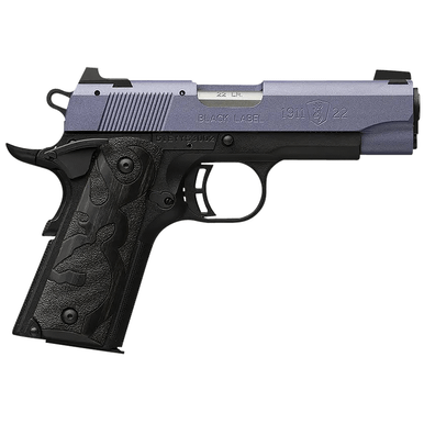 Browning 051894490 1911-22 Black Label Compact Frame 22 LR 10+1, 3.63" Matte Stainless Steel Barrel, Crushed Orchid Cerakote Serrated Slide, Matte Black Polymer Frame w/Beavertail, Black Laminate Wood Grip