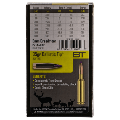 Nosler Ballistic Tip 6mm Creedmoor 95 gr Spitzer Ballistic Tip 20 Per Box