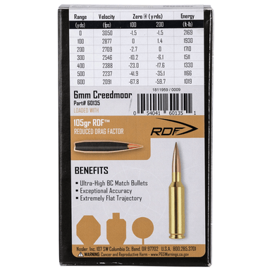 Nosler Match Grade RDF 6mm Creedmoor 105 gr RDF Hollow Point Boat Tail 20 Per Box