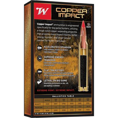 Winchester Ammo Copper Impact 300 Win Mag 150 gr Copper Extreme Point Lead Free 20 Per Box