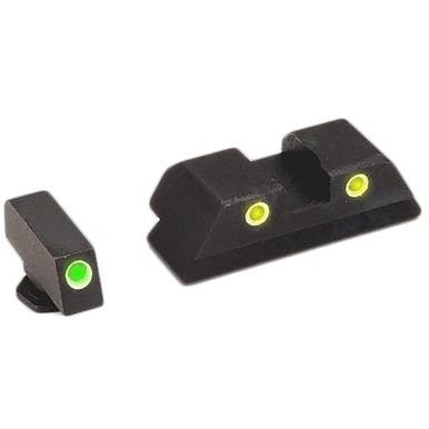 AmeriGlo GL121 Classic Tritium Sight for Glock Black | Green Tritium with White Outline Front Sight Yellow Tritium with White Outline Rear Sight Set