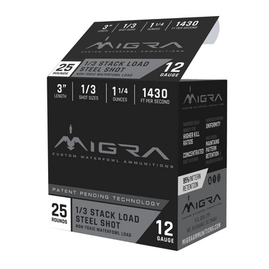 Migra Ammunitions Staxd 12 Gauge 3" - 1 1/4 oz, 1/3 Shot, 25 Rounds/Box, 10 Boxes/Case - M12S13