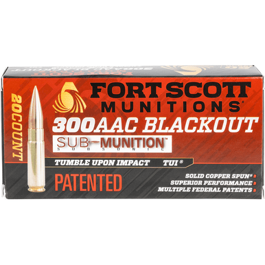 Fort Scott Munitions 300190SCVSS Tumble Upon Impact (TUI) Rifle Sub Sonic 300 Blackout 190 gr Solid Copper Spun 20 Per Box