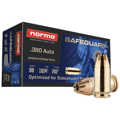 Norma Ammunition 803807680 Safeguard 380 ACP 88 gr Jacketed Hollow Point 50 Per Box