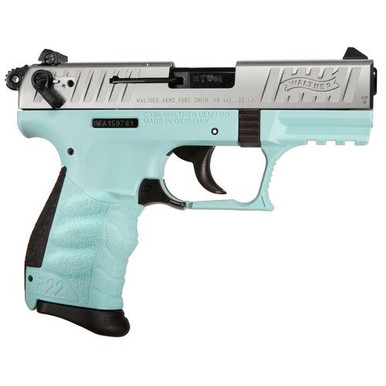 Walther Arms 5120760 P-22 Q 22 LR 3.42" 10+1 Angel Blue Stainless Steel Slide Black Interchangeable Backstrap Grip