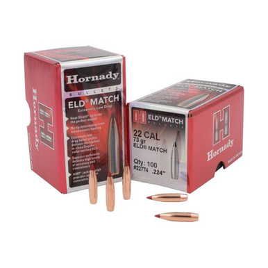 Hornady 22774 ELD Match 22 Cal .224 73 gr Extremely Low Drag Match 100 Per Box