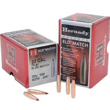 Hornady ELD Match Projectiles .22 Caliber 224 Diameter 75 Grain ELD Match Boat Tail