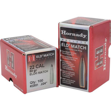 Hornady 22831 ELD Match 22 Cal .224 80 gr Extremely Low Drag Match 100 Per Box