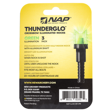 NAP NAPILLNXGR3PK Thunderglo Illuminated Nock Crossbow Green Half Moon/ 3 Pack
