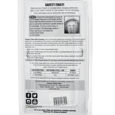 Carlson's Choke Tubes 11612 Cremator Waterfowl Benelli/Beretta MobilChoke 12 Gauge Mid-Range, Long Range 17-4 Stainless Steel Blued (Non-Ported) 2 Per Pack