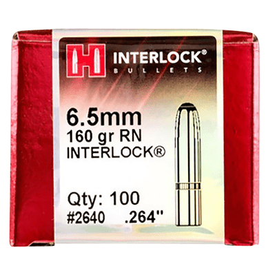 Hornady 2640 InterLock 6.5mm .264 160 gr Round Nose 100 Per Box