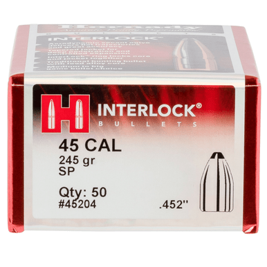 Hornady 45204 InterLock 45 Cal .452 245 gr Spire Point 50 Per Box