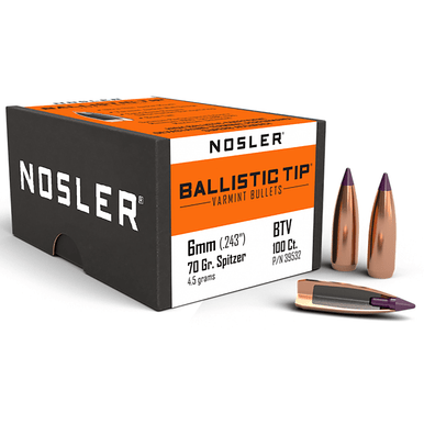 Nosler 39532 Ballistic Tip 6mm .243 70 gr Spitzer Point/ 100 Per Box