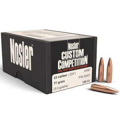 Nosler 22421 Custom Competition 22 Cal .224 77 gr Hollow Point Boat Tail/ 100 Per Box