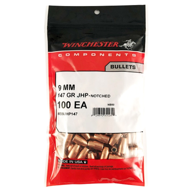Winchester Ammo WB9JHP147D Centerfire Handgun Reloading 9mm .355 147 gr Jacket Hollow Point 500 Per Box