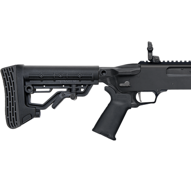 Mossberg 590R Shotgun, 18.50" Barrel 5-Pos Adj Stock w/Interchangeable Pad MOE Pistol Grip Compact Forend (Black) 6+1rd 12 Gauge - 50762