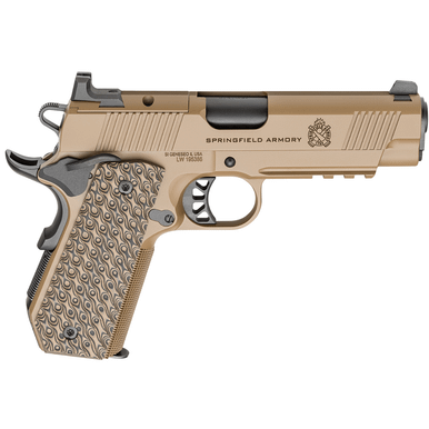 Springfield Armory 1911 TRP AOS Pistol, 4.25" Black Match Grade Barrel Coyote Brown Cerakote Optic Ready/Serrated Carbon Steel Slide & Frame w/Beavertail & Picatinny Rail VZ Hydra G10 Grip 3 Mags Carry 9+1rd 9mm Luger - PC9127LRCBCCAOS