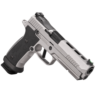 Sig Sauer P320 XFive STAS Pistol, 5" Black Carbon Steel Barrel Bead Blasted Optic Ready/Serrated Stainless Steel Slide Stainless Steel Frame w/Picatinny Rail Black LOK G10 Grip Full Size Frame 10+1rd 9mm Luger - 320SXG59STAS10