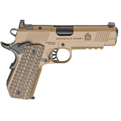 Springfield Armory 1911 TRP AOS Pistol, 4.25" Black Match Grade Barrel Coyote Brown Cerakote Optic Ready/Serrated Carbon Steel Slide&Frame w/Beavertail&Picatinny Rail VZ Hydra G10 Grip 3 Mags Carry 7+1 45 ACP - PC9124LRCBCCAOS