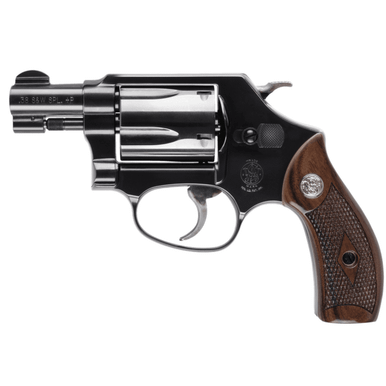 Smith & Wesson Model 36 Revolver, 1.88" Blued Carbon Steel Barrel Blued Cylinder Blued Carbon Steel Frame Checkered Wood Grip No Safety Exposed Hammer J-Frame 5 Shot 38 Special +P - 14076