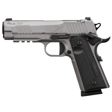 Sig Sauer 1911-X Carry Pistol, 4.20" Black DLC Carbon Steel Barrel Bead Blasted Stainless Steel Optic Ready/Serrated Slide & Frame w/Beavertail & Picatinny Rail Black G10 Grip Shield RMSc Footprint 8+1rd 45 ACP - 1911XCA45SS