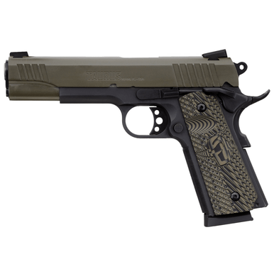 Taurus 1911 Pistol, 5" Matte Stainless Steel Barrel Mil-Spec Green Cerakote Serrated Steel Slide Matte Black Steel Frame w/Beavertail Brown VZ Operator II Grip Right Hand Full Size Frame 8+1rd 45 ACP - 1-191101MG-VZ