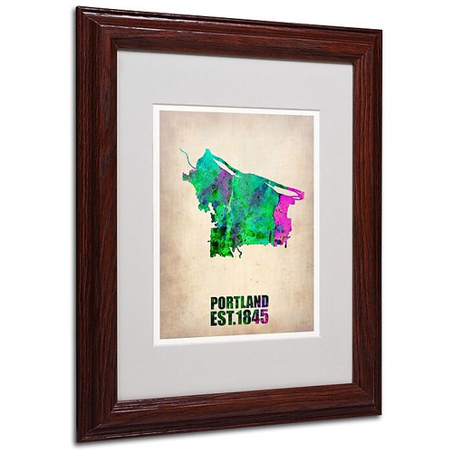 Trademark Fine Art 'Portland Watercolor Map' 11" x 14" Wood Frame Art (65dc8efbd5d0399c333adea2_ud)