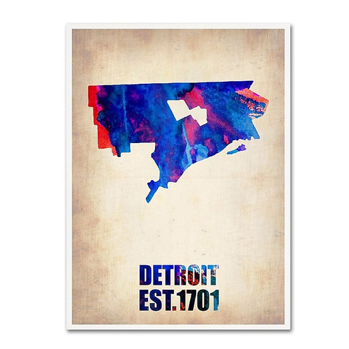 Trademark Fine Art 'Detroit Watercolor Map' 35" x 47" Canvas Art (65dc8f0ed5d0399c333adee6_ud)