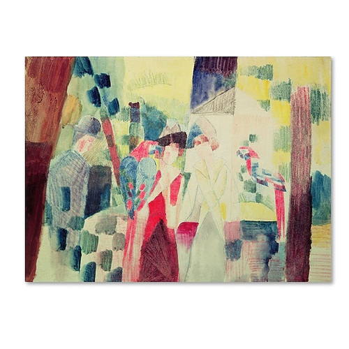 Trademark Fine Art 'Two Women and a Man With Parrots' 14" x 19" Canvas Art (65dc8f73d5d0399c333adfc2_ud)