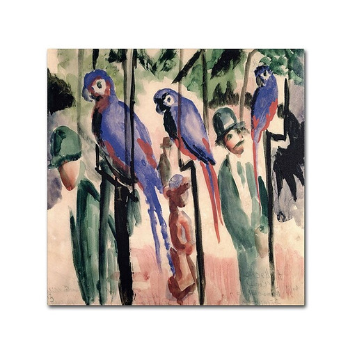 Trademark Fine Art 'Blue Parrots' 14" x 14" Canvas Art (65dc9197d5d0399c333ae594_ud)