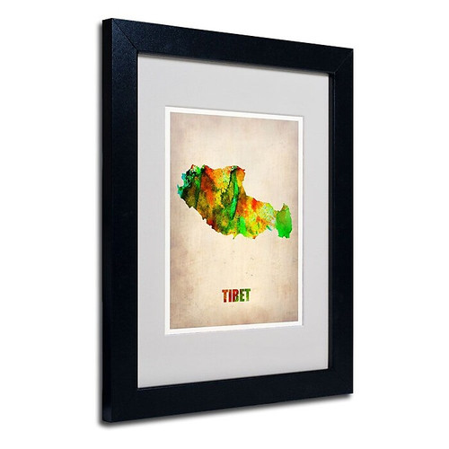 Trademark Fine Art 'Tibet Watercolor Map' 11" x 14" Black Frame Art (65dc91a7d5d0399c333ae5c8_ud)