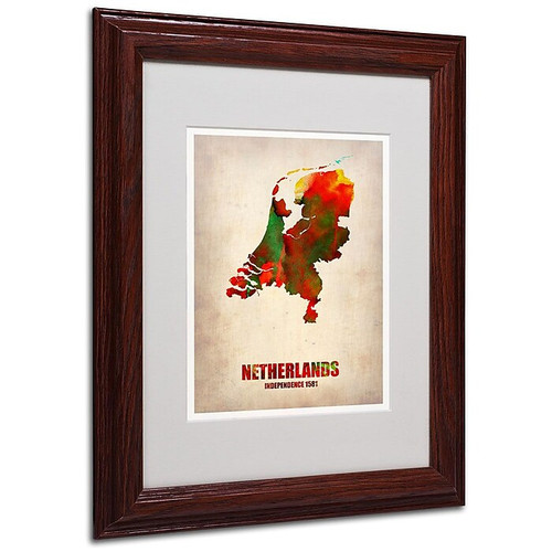Trademark Fine Art 'Netherlands Watercolor Map' 11" x 14" Wood Frame Art (65dc9231d5d0399c333ae762_ud)