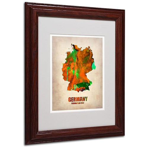 Trademark Fine Art 'Germany Watercolor Map' 11" x 14" Wood Frame Art (65dc9277d5d0399c333ae860_ud)