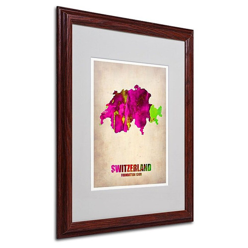 Trademark Fine Art 'Switzerland Watercolor Map' 16" x 20" Wood Frame Art (65dc9348d5d0399c333aea94_ud)
