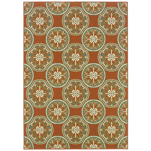 Floral Orange/ Ivory Indoor/Outdoor Machine-made Polypropylene Area Rug  (65dc93c3bb0d80c06fcf5e99_ud)