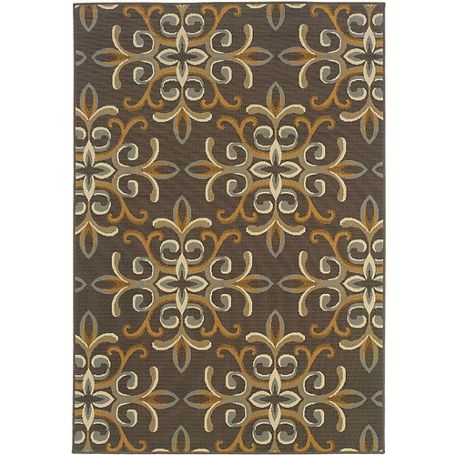 Floral Grey/ Gold Indoor/Outdoor Machine-made Polypropylene Area Rug  (65dc93d6bb0d80c06fcf5eef_ud)
