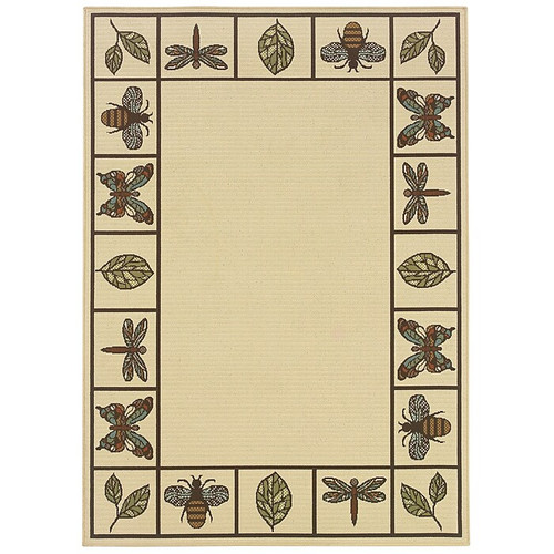 Botanical Ivory/ Brown Indoor/Outdoor Machine-made Polypropylene Area Rug  (65dc9454bb0d80c06fcf6047_ud)