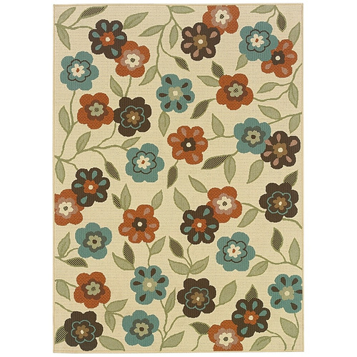 Floral Ivory/ Brown Indoor/Outdoor Machine-made Polypropylene Area Rug  (65dc9459bb0d80c06fcf607b_ud)