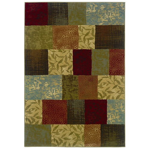 StyleHaven Transitional Botantical Blocks Polypropylene 5'3"X7'6" Green/Red Area Rug (WHUD036G15X8L)