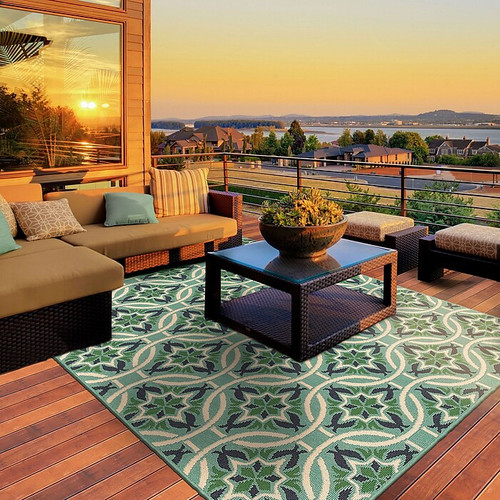 StyleHaven Outdoor Floral Polypropylene 6'7" X 9'6" Blue/Green Area Rug (WMEI5868L6X9L)