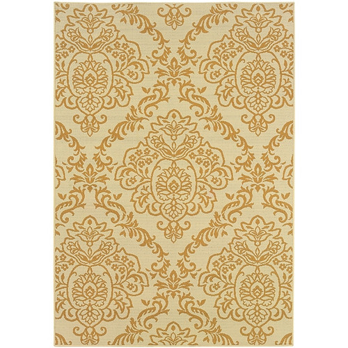 Floral Ivory/ Gold Indoor/Outdoor Machine-made Polypropylene Area Rug  (65dc949cbb0d80c06fcf615d_ud)