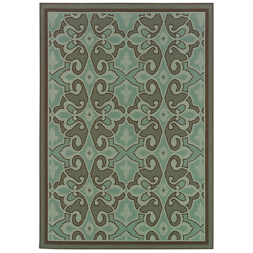 Oriental Blue/ Brown Indoor/Outdoor Machine-made Polypropylene Area Rug  (65dc94b9bb0d80c06fcf61a9_ud)