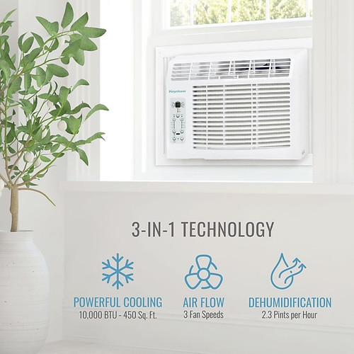 Keystone 10,000 BTU Window-Mounted Air Conditioner with Follow Me LCD Remote Control, White (KSTAW10CE)