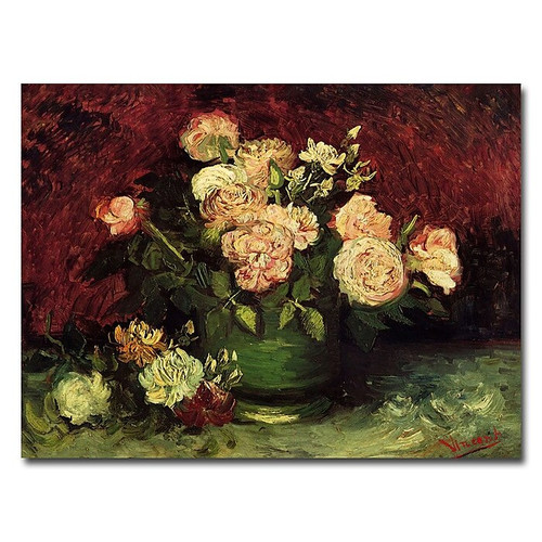 Trademark Fine Art Vincent van Gogh 'Peonies and Roses' Canvas Art 18x24 Inches (65dc9742eed7ebf2f93353b1_ud)