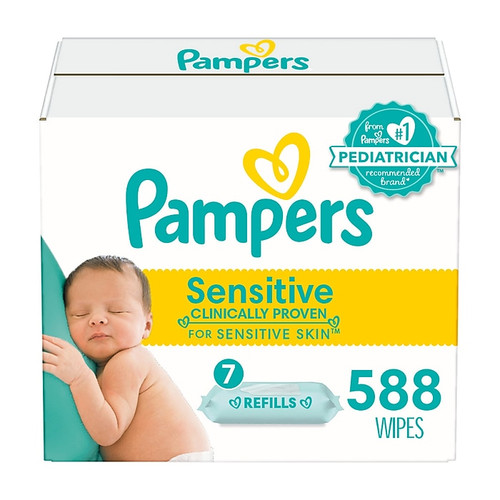 Pampers Baby Wipes Sensitive Perfume Free, 7X Refill Packs, 588/Carton (75461)