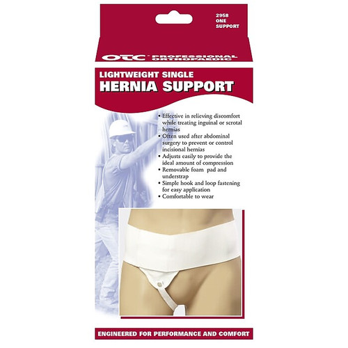 OTC Lightweight Single Hernia Support, Right Side, S, White, (2958/R-S)