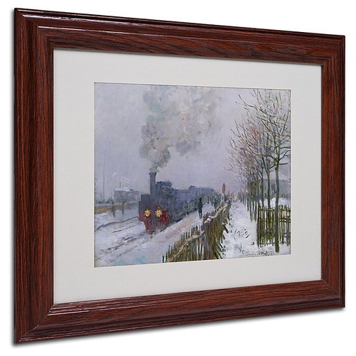 Trademark Fine Art 'Train In the Snow' 11" x 14" Wood Frame Art (65dc99a4eed7ebf2f933599d_ud)
