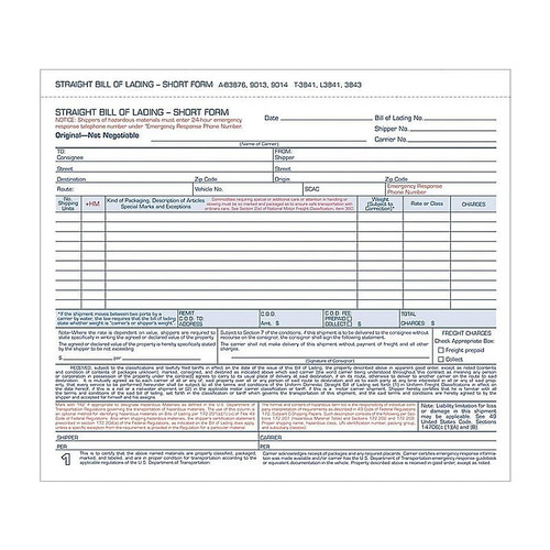 TOPS 3-Part Carbonless Bill of Lading, 8.5"L x 7.44"W, 250 Sets/Book, /Box (L3841)