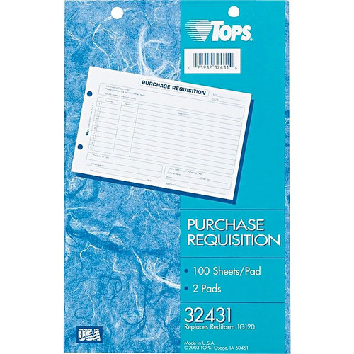 TOPS 1-Part Purchase Requisitions, 8.5" x 5.5", 100 Sets/Book (32431)