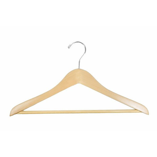 NAHANCO 17" Wood Flat Suit Hanger, Chrome Hook, Natural, 100/Pack (65dca3754f4f11f8fe390665_ud)